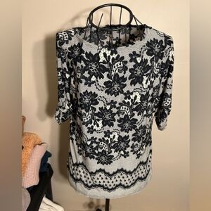 size 10 large womens floral shirt black white blouse  casual dress